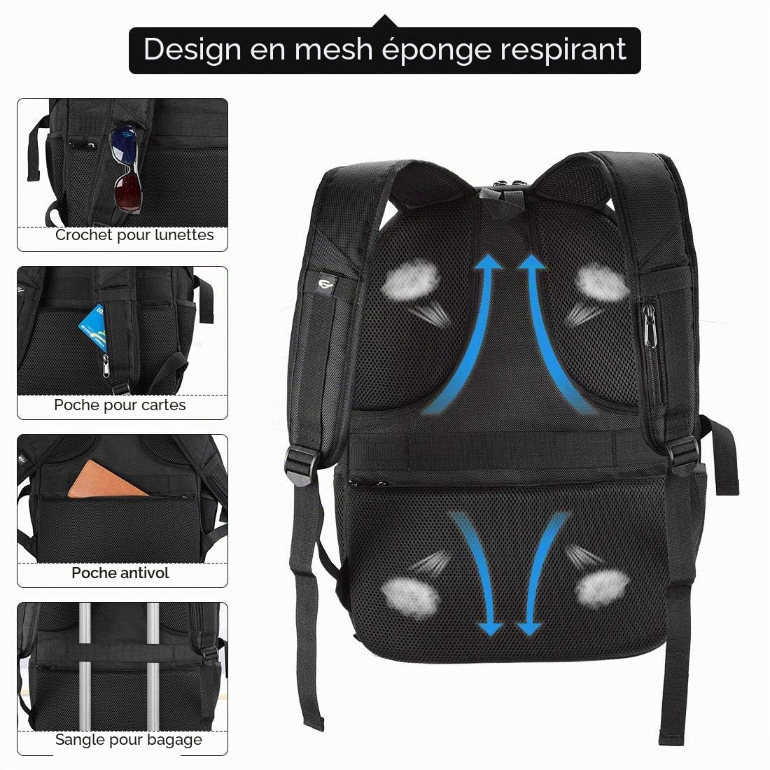NEWHEY Sac à Dos Ordinateur Homme 17.3 Pouces avec USB Charging Port 45L | Sac a Dos PC Portable Imperméable Sac a Dos College Garcon Grande Capacité pour Affaire Voyage