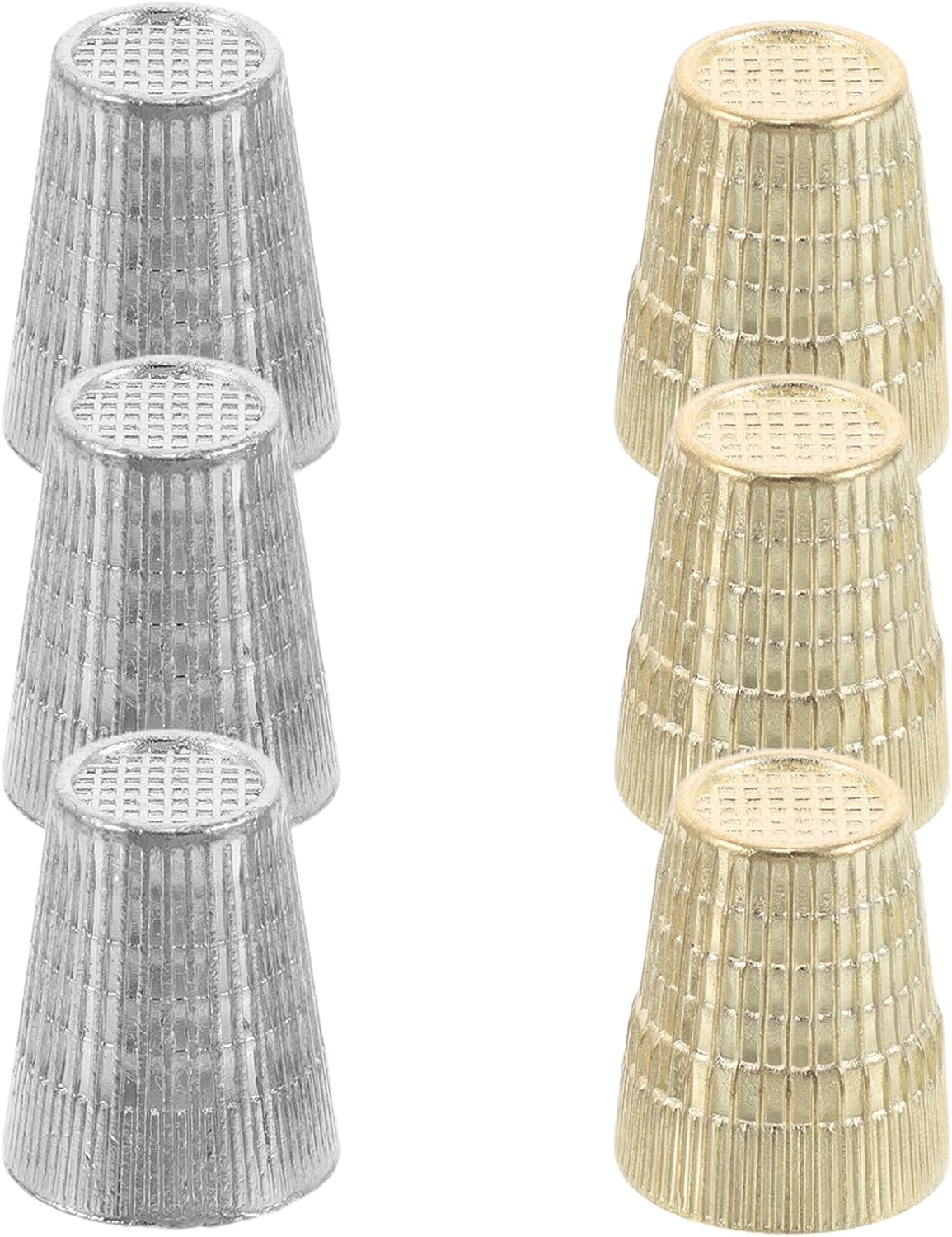 DEARMAMY 6pcs Metal Sewing Thimble Set Vintage Finger Guards for Hand Sewing Quilting DIY Needlework with Gold and Silver Protective Finger Sleeves