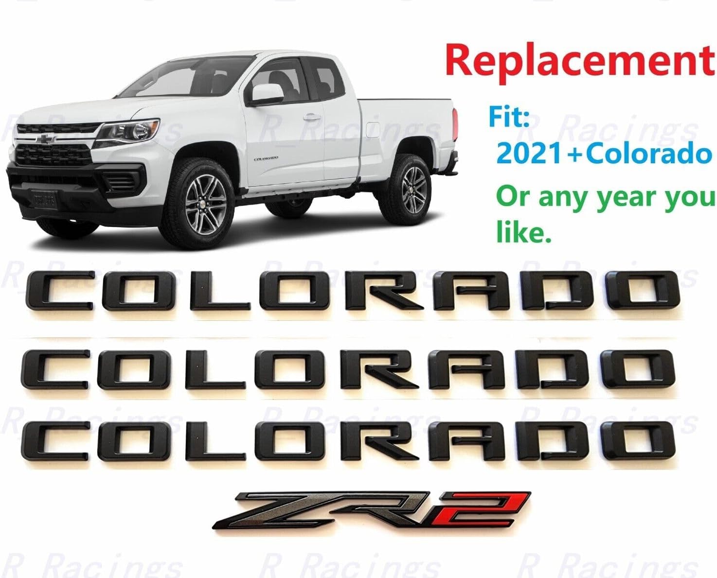4X 2021 +Colorado ZR2 Emblems Badge 3D Door Tailgate Nameplate Logo Decal Replacement for Colorado (Gloss Black)