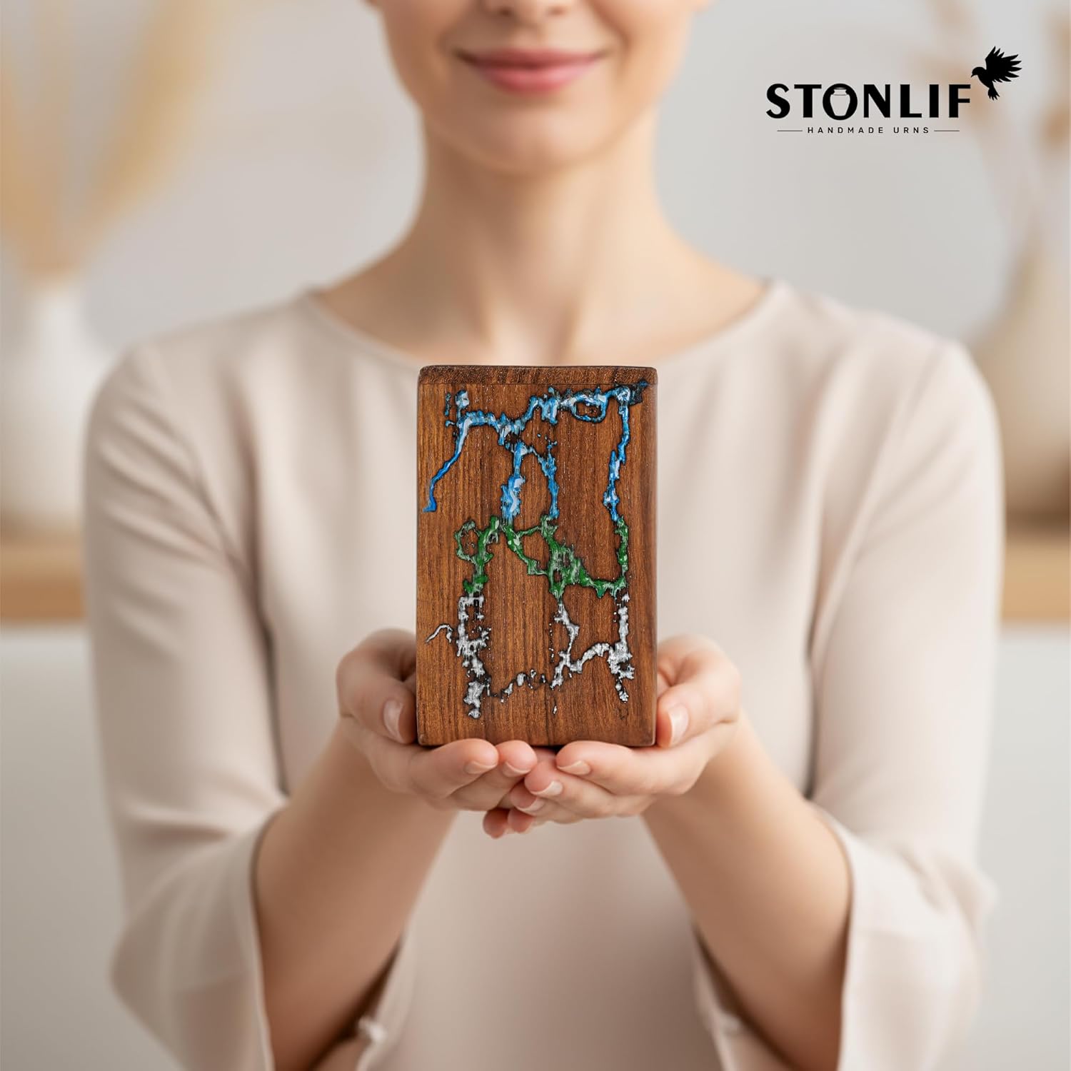 Wooden Urns for Human Ashes Adult Male, Female - Wood Urn for Women, Resin Decorative Urns - Memorial, Burial Wooden Cremation Urns for Human Upto 20 lbs, Thunderstorm - 1pc - Image 3