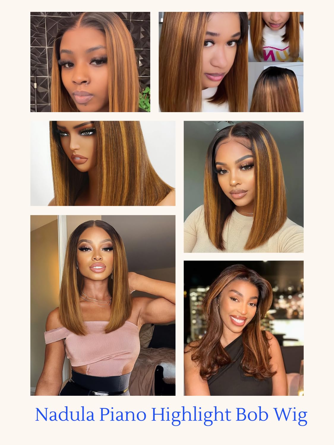 Nadula Blonde Piano Highlight Blunt Bob Straight Wig Human Hair - Glueless Pre Cut 7x5 HD Bye Bye Knots Lace Front Wigs Pre Plucked with Dark Roots - Ready to Go Short Bob Silky Straight Wig 12inch