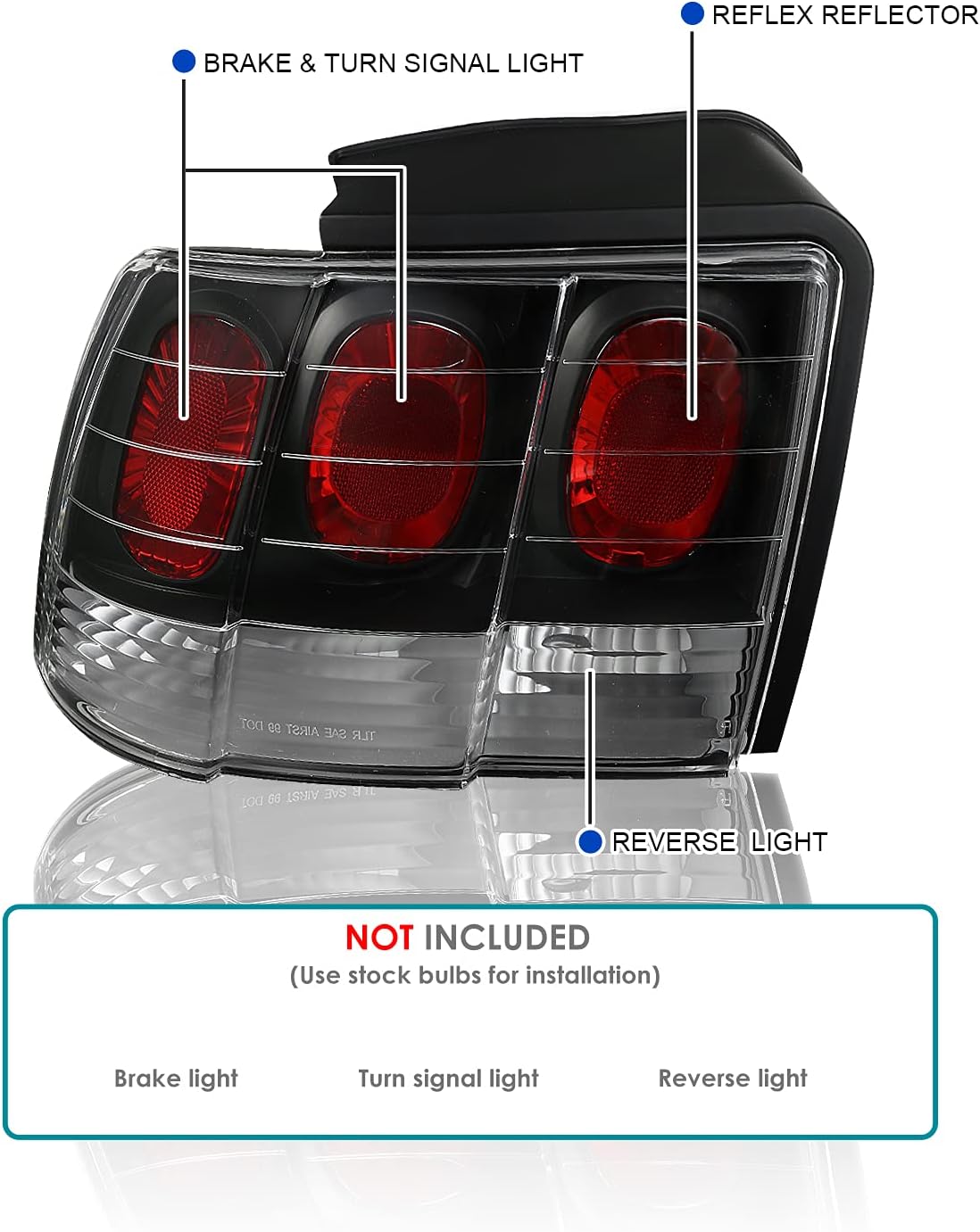 SPEC-D TUNING for Ford Mustang Black Headlights Headlamps+Rear Brake Lamps Tail Lights Left+Right