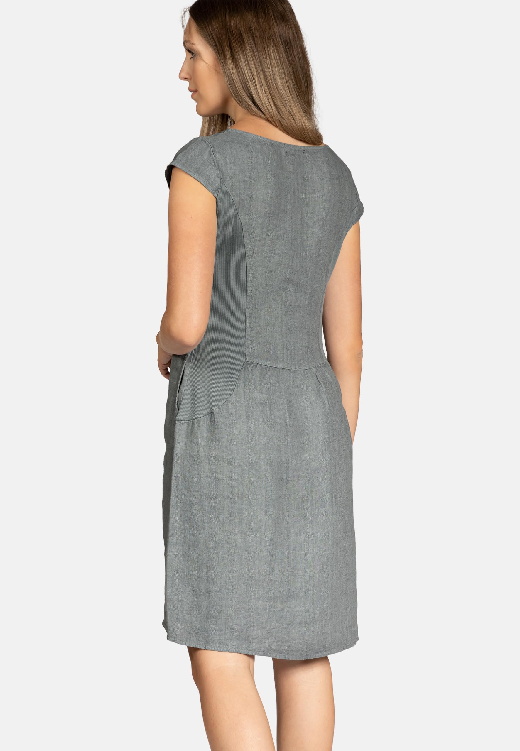 Caspar SKL042 Damen Sommer Leinenkleid mit dezentem Spitzeneinsatz