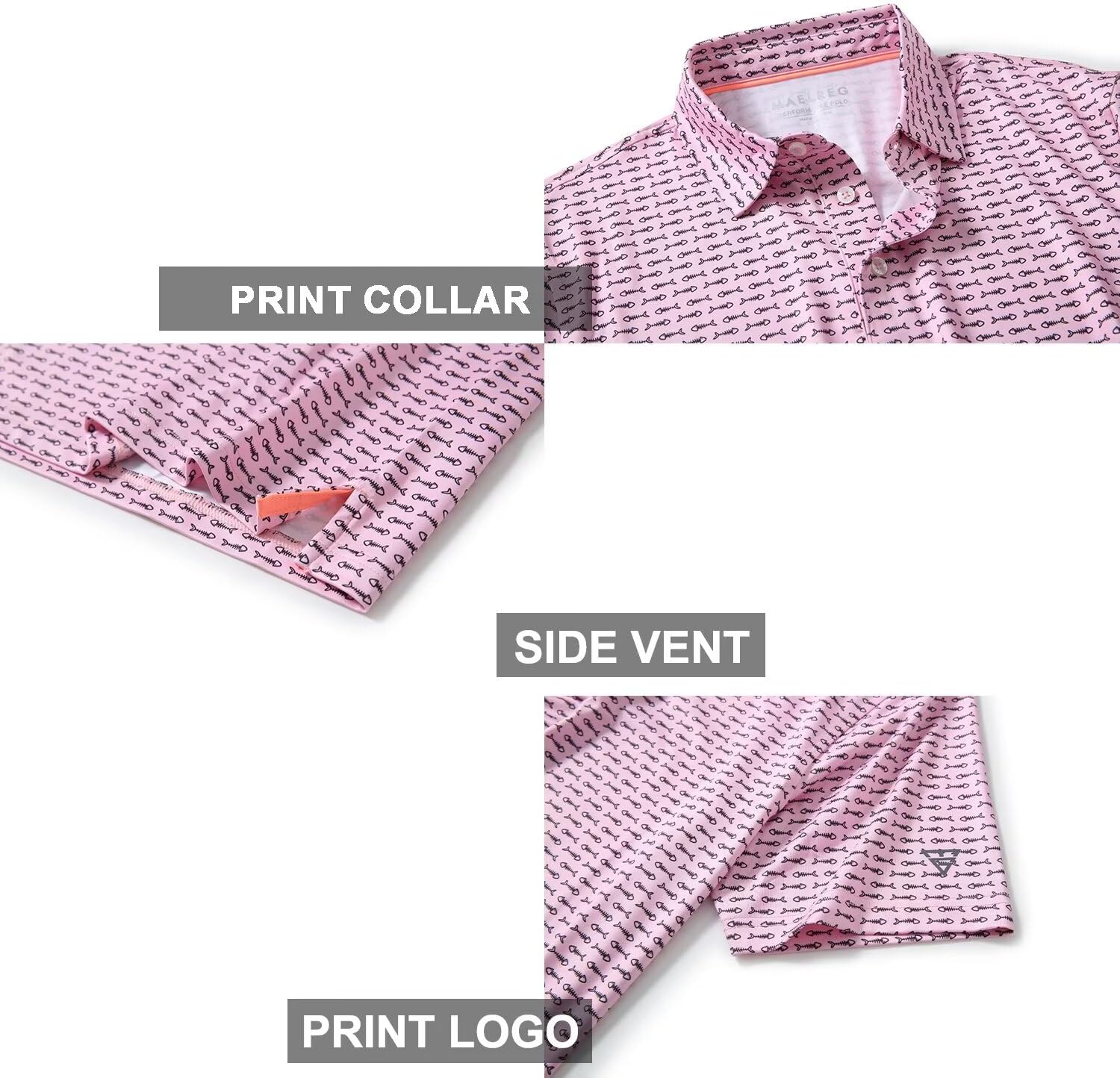 Golf Shirts for Men Dry Fit Short Sleeve Print Performance Moisture Wicking Polo Shirt - Image 4