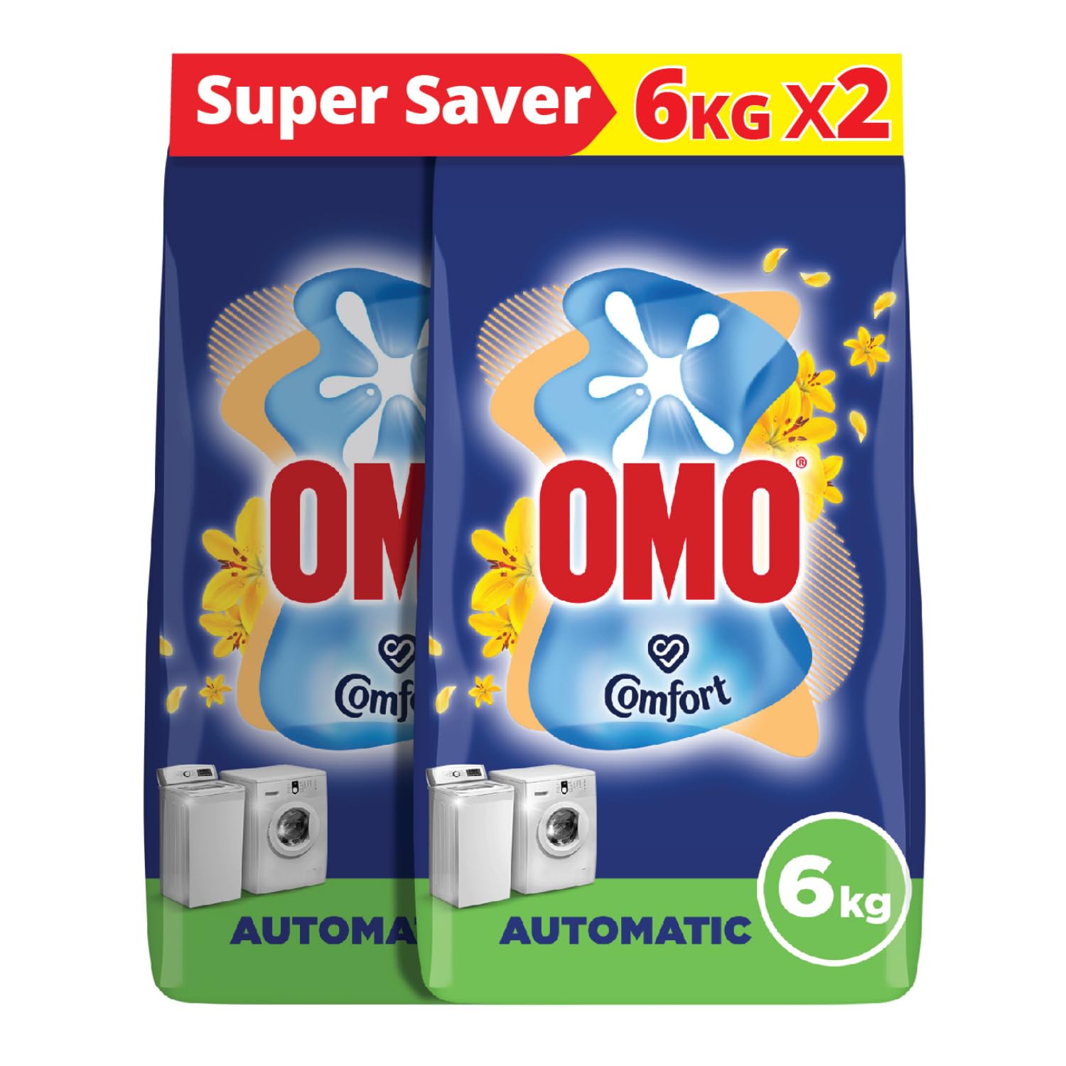 Automatic Laundry Detergent Powder, Touch of Comfort, up to 100% stain removal in 1 wash*, 6 Kg x 2 , Packaging may vary