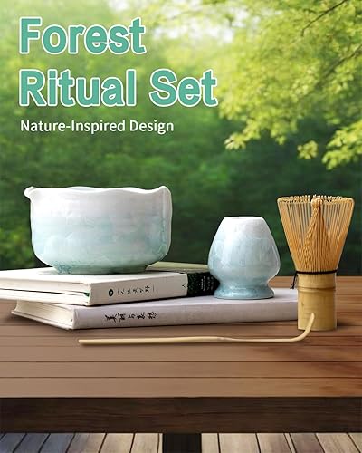 Miniatura 7 de Juego de matcha de flores de cristal natural, 4 piezas de grado alimenticio con cuenco con boquilla, batidor de matcha, cuchara y soporte de Chasen,