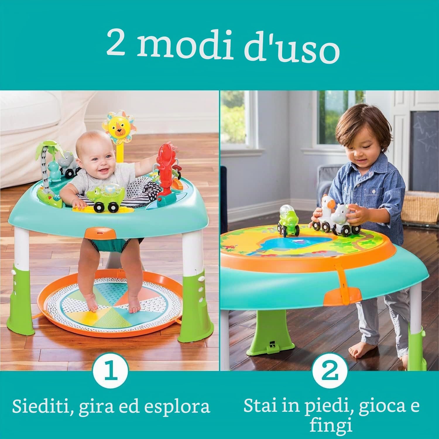 Infantino 3-in-1 Spin & Stand Entertainer - 360 Seat and Activity Table with Simple Store-Away Design, Multi-Coloured