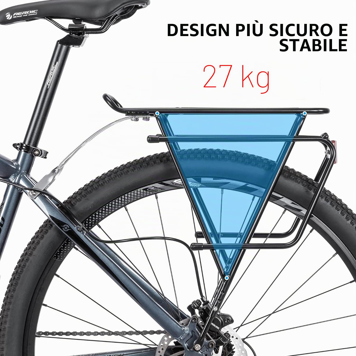 Kadacha, Portatutto, Portapacchi per Bicicletta, per Freni a Disco/Non-Freni a Disco, Portapacchi per Bici da Touring, Adatto per 26 – 29 Pollici, con Riflettore e Carico Massimo 27 kg
