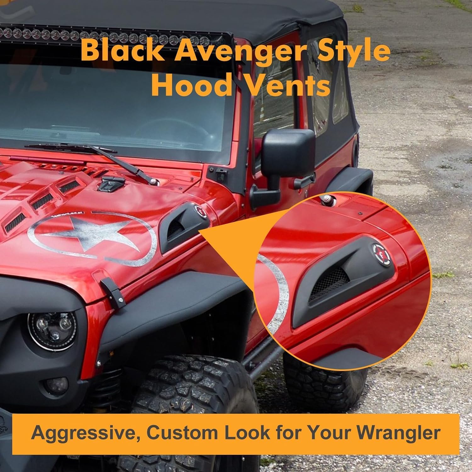 MAIKER The Avenger Style Hood Vents Compatible with 2007-2017 Jeep Wrangler JK JKU Unlimited Rubicon, Black