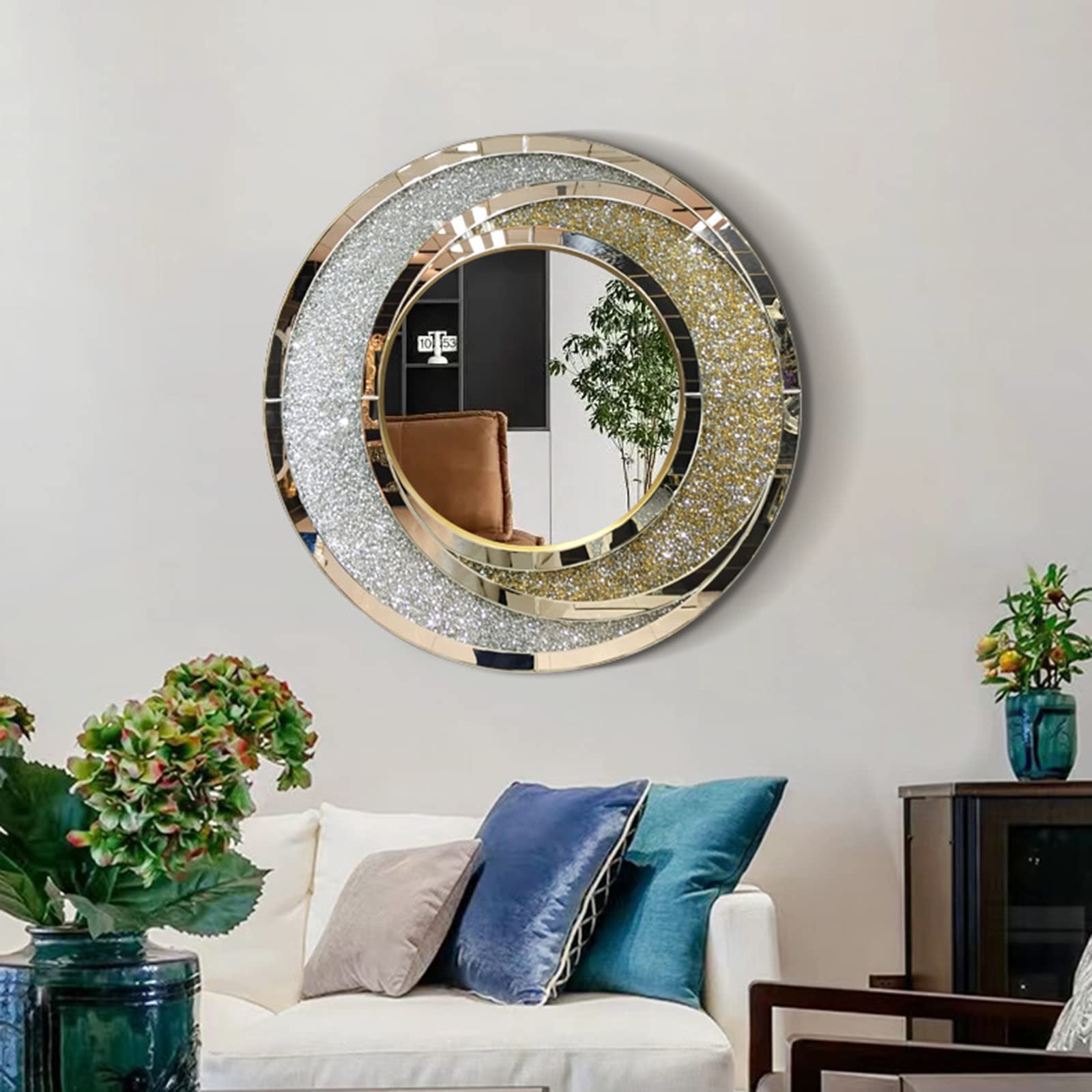 HM&DX Crystal Crush Diamond Silver Sun Patchwork Decorative Wall