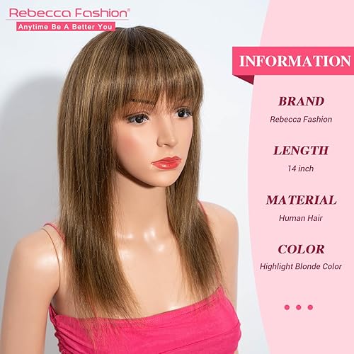 Miniatura 2 de Rebecca Fashion Pelucas de cabello humano virgen brasileño de 14 pulgadas con flequillo densidad del 130 para mujeres negras 14 pulgadas Victoria