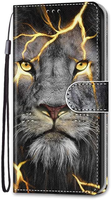Unichthy For Oppo A16 / A16S / A54S Case Flip PU Leather Shockproof Wallet Case with Stand Magnetic Money Pouch Folio Silicone Bumper Gel Protective Phone Cover for Oppo A16 / A16S / A54S Gold Lion