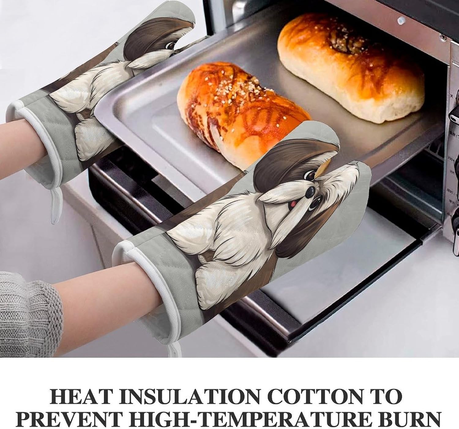 2 Pcs Oven Mitts Heat Resistant Kitchen Gloves Soft Safety Shih Tzu Dog Oven Glove for Microwave, Barbecue