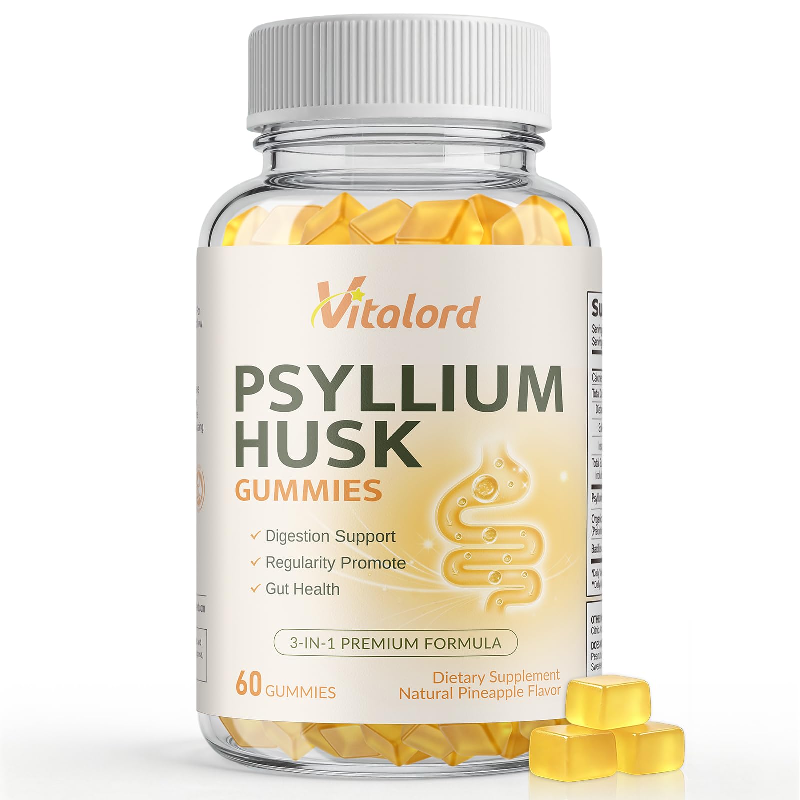 Psyllium Fiber Gummies Sugar Free for Adults, 60 Ct