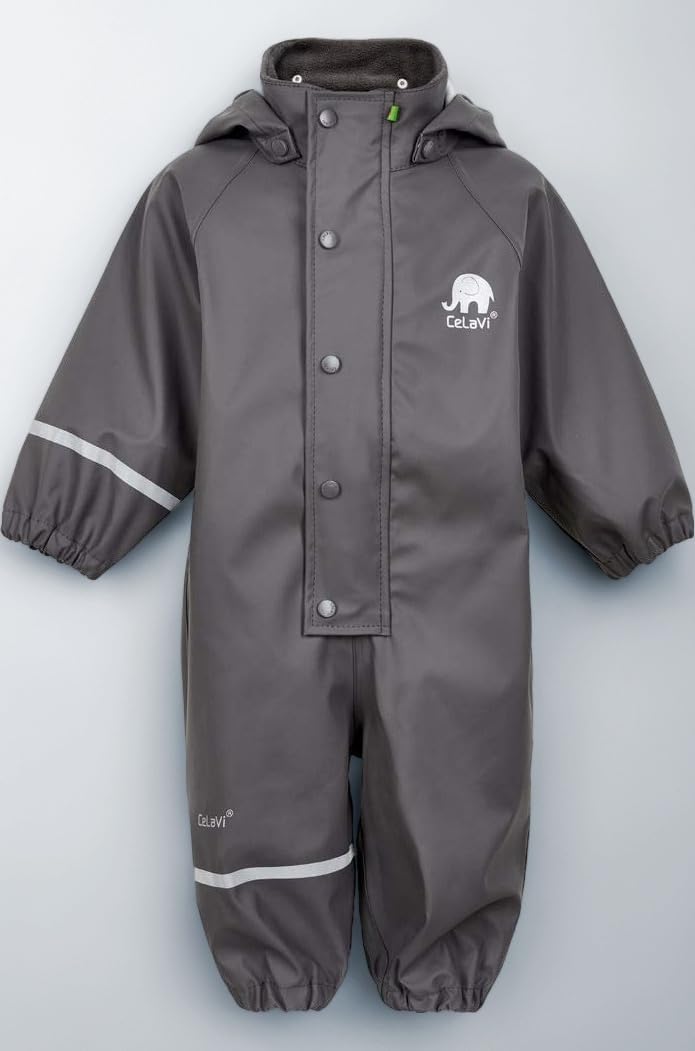 Waterprrof Reflective One Piece Rainsuit - Kids Baby Toddler - Unisex Boy Girl Gray