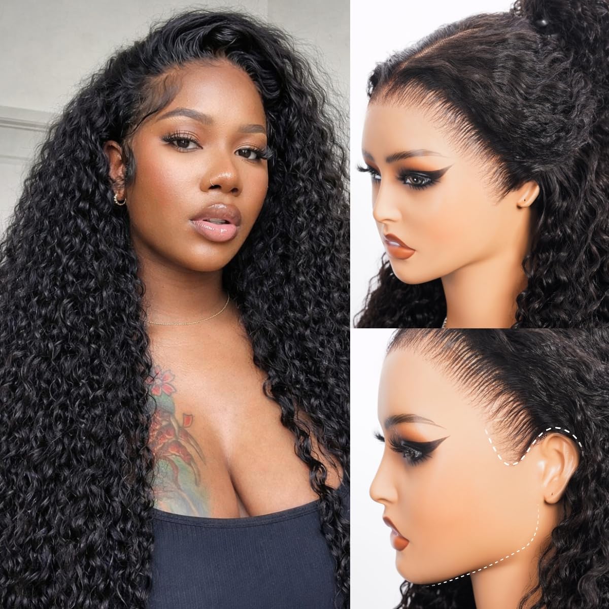 Megalook hair Glueless Wigs Human Hair Pre Plucked Pre Cut Upgraded Ear-to-Ear Drawstring Deep Wave Frontal Wig 13x6 HD Lace Front Wigs 220% Density