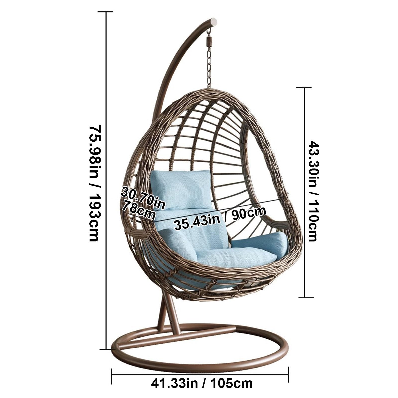 Silla de huevo con soporte, silla colgante de ratán para uso al aire libre, cuenta con cojín y almohada, ideal para porche, patio, dormitorio, balcón o patio