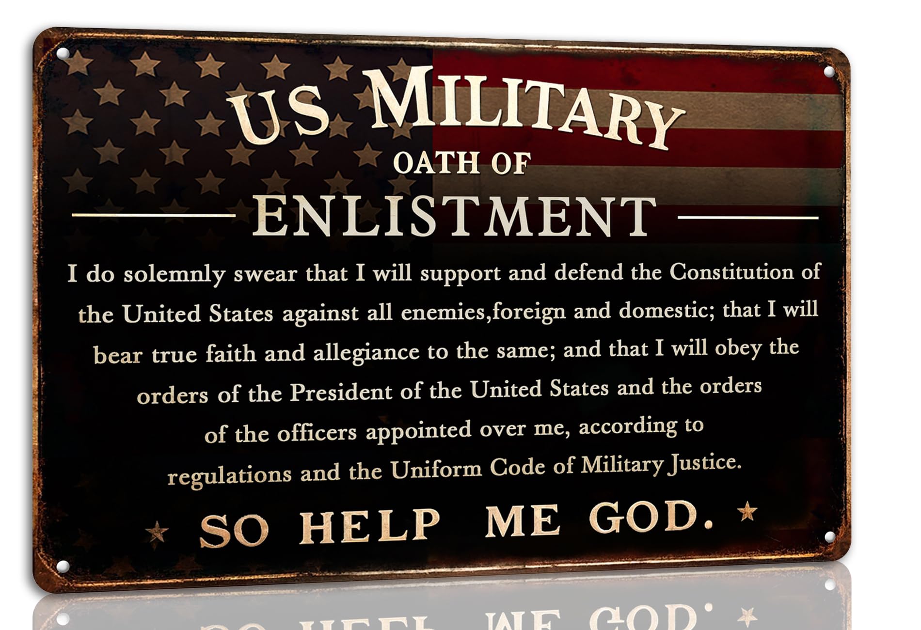 Military Oath of Enlistment Metal Tin Sign Memorial Day Wall Art Decoration American Flag Poster With Patriotic Quote Gift for Military Veterans Patriotic Decor 8x12 Inch