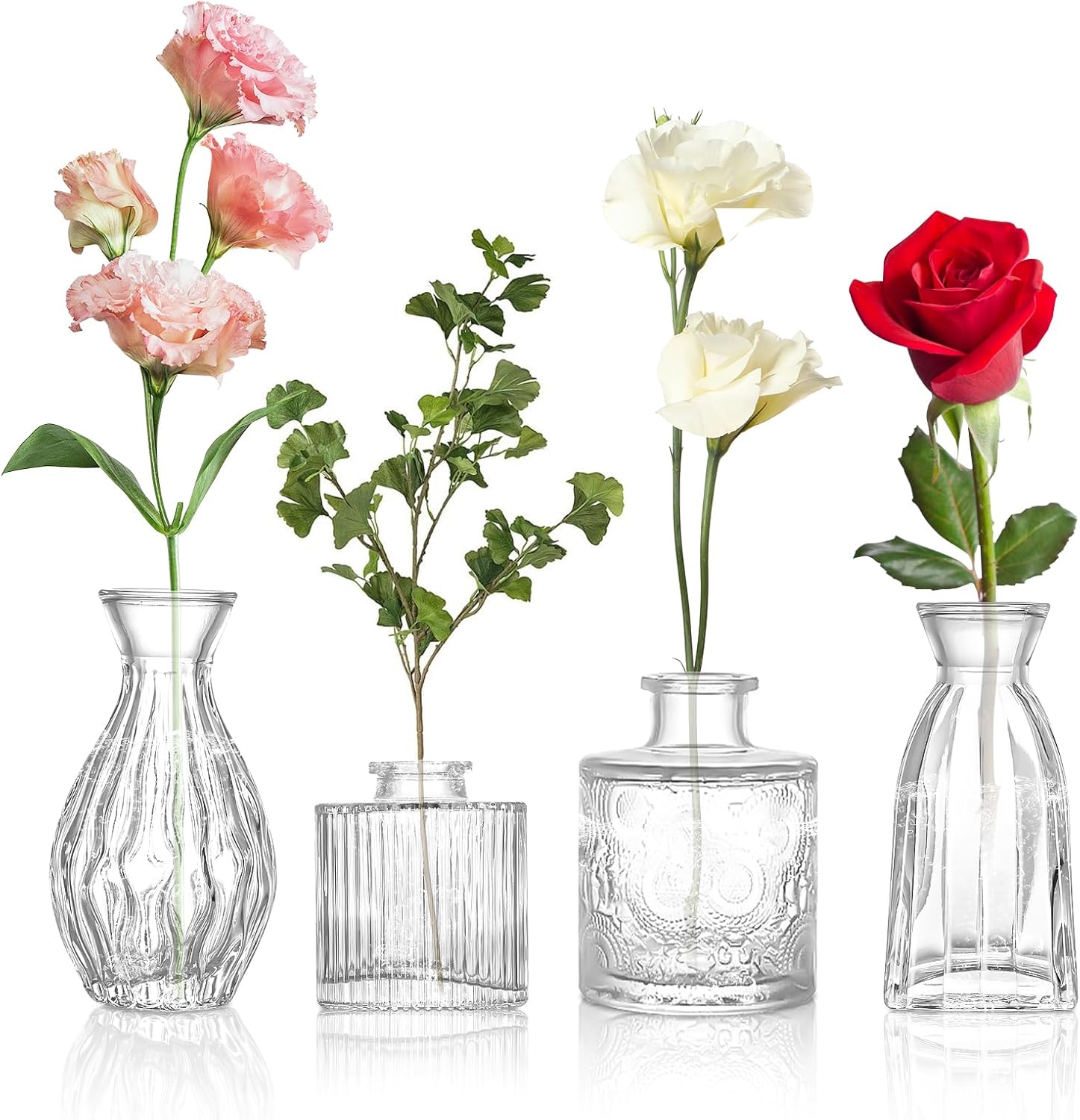 Glass Bud Vases Set of 4, 4 Sizes of Small Flower Vase for Party or Home Table Decorations 4 PCS