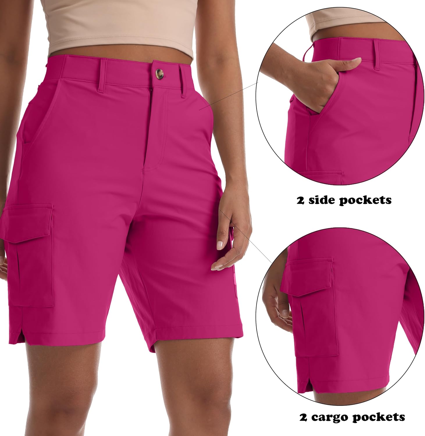 Women's Lightweight Hiking Cargo Shorts for Running Athletic Camping Travel Golf - Water Resistant with 5 Pockets - Image 3