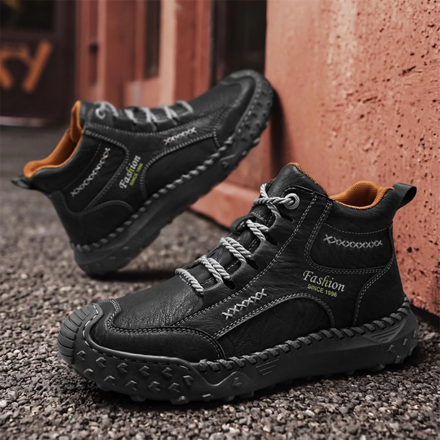 Men's Handmade Lace Up Ankle Chukka Boots Fashion Non-Slip High Top Sneakers Comfortable Slip-on Outdoor Walking Driving Leather Boots