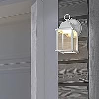 Vista 6 de Maxxima Farol LED de pared para porche al aire libre, blanco con vidrio transparente, 3000 K blanco cálido, 650 lúmenes, sensor de luz fotocélula