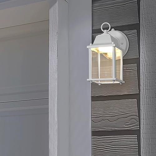 Miniatura 6 de Maxxima Farol LED de pared para porche al aire libre, blanco con vidrio transparente, 3000 K blanco cálido, 650 lúmenes, sensor de luz fotocélula