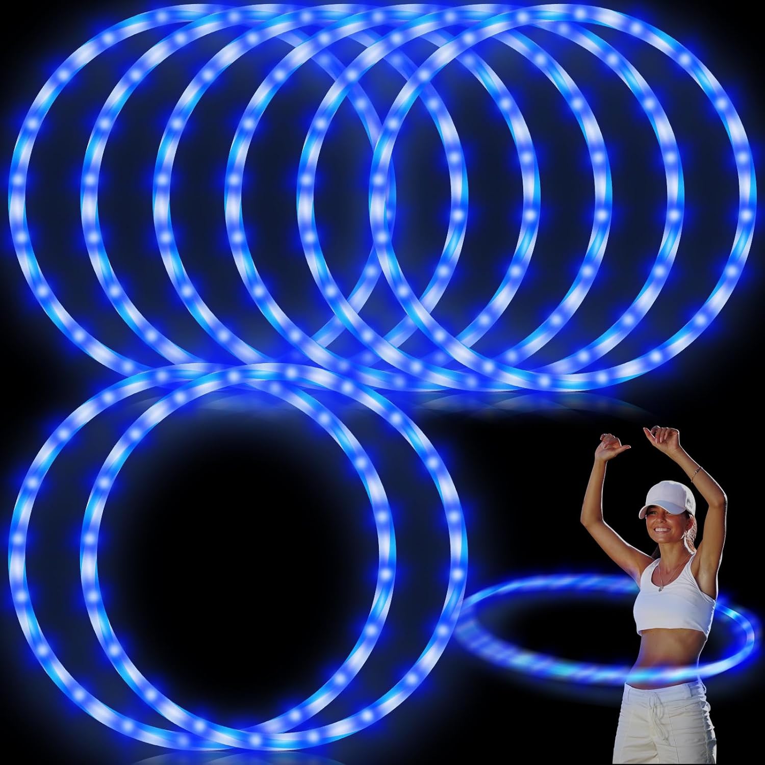 8 Pack 36 Inch LED Light up Hoop Glowing Lights Fitness Exercise Hoops Festival 10 Color Changing Exercise Glowing Hoop for Halloween Party Favors Dance Dark Fitness(Colorful)