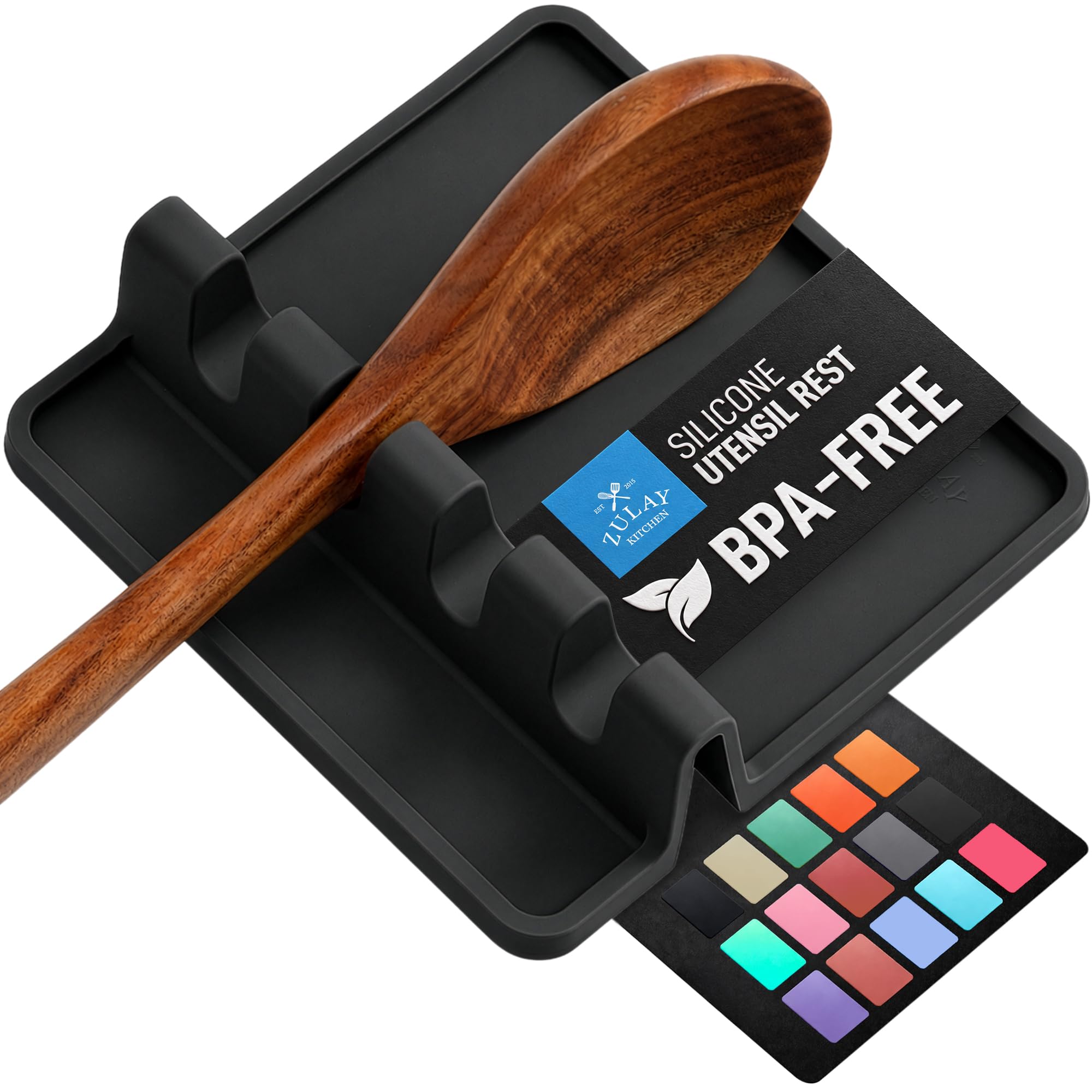 Zulay Kitchen Silicone Utensil Rest - BPA-Free, Durable Spoon Rest with Drip Pad - Heat-Resistant for Stove Top &amp; Counter - Kitchen Gadget Holder