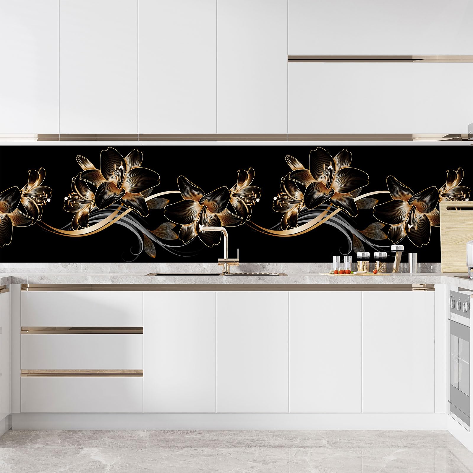 Lumalea Adesivo adesivo per cucina, motivo fiori design 3617681221548, adesivo + protezione lucida, 80 x 140 cm