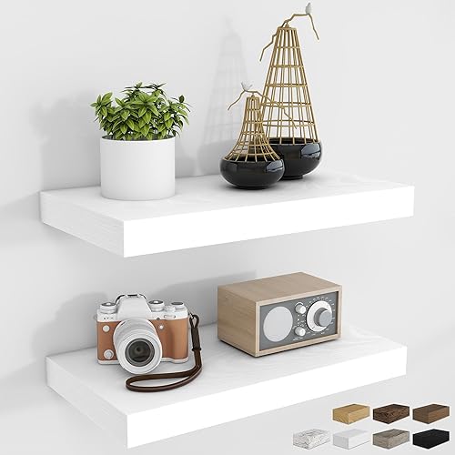 Vista 53 de RICHFOCUS Estantes flotantes de 16 pulgadas para pared, paquete de 2 estantes para dormitorio, cocina, baño, estante flotante de madera rústica Gris