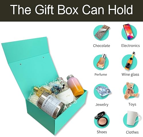 Miniatura 10 de Joyscoop Caja de regalo de oro rosa, cajas de regalo de 11 x 7.6 x 3.5 pulgadas con tapas y asas, caja de regalo grande para regalos, mujeres,