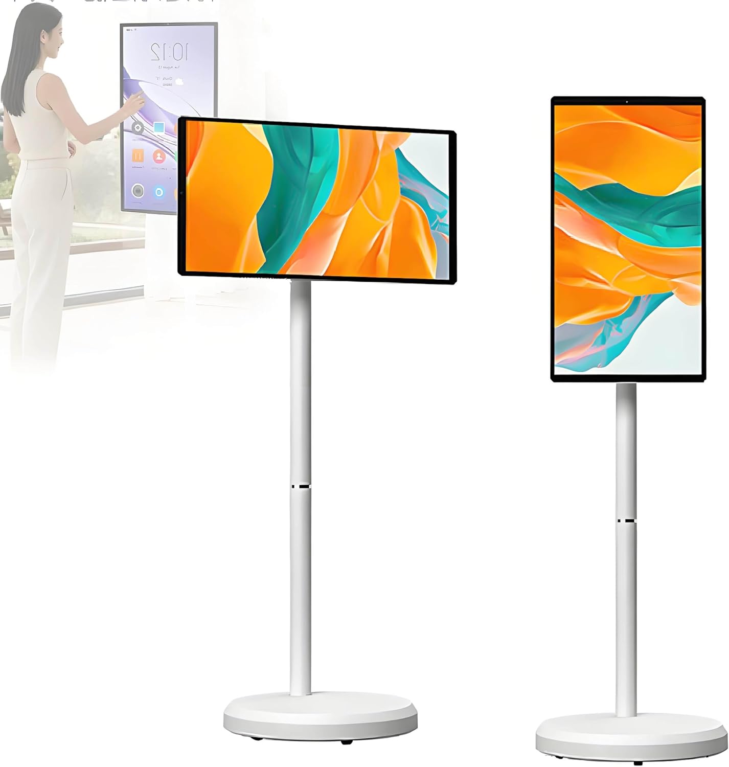 32 Inch Portable Smart TV, 1080P Touch Screen, Android 13, Movable Monitor on Wheels, 8MP Camera, 15000 mAh Battery, Versatile Rotatable Display 4+64GB