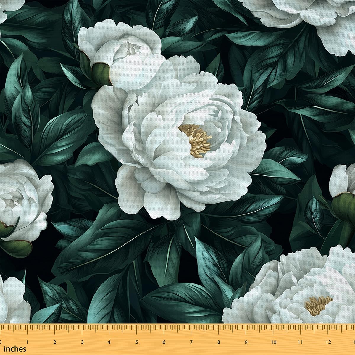 Erosebridal Floral Fabric by The Yard Peony Decor for Kids Girls Women Botanical Leaves Dark Green White Garden Vintage Upholstery Fabric for Chairs DIY Art Waterproof Outdoor Decor 1 Yard