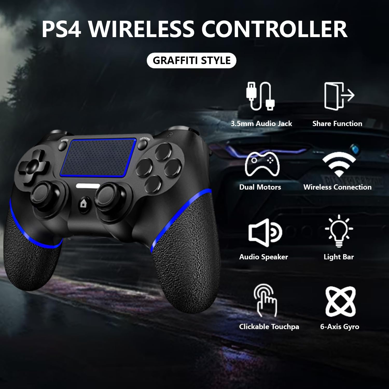 SZDILONG Verbesserter kabelloser Controller für PS4-Gamepad, kompatibel mit PS4/Pro/Slim/Windows-PC, Joystick für PS4 mit Touchpad/Stereo-Kopfhöreranschluss/Sechsachsen-Bewegungssteuerung/Ladekabel