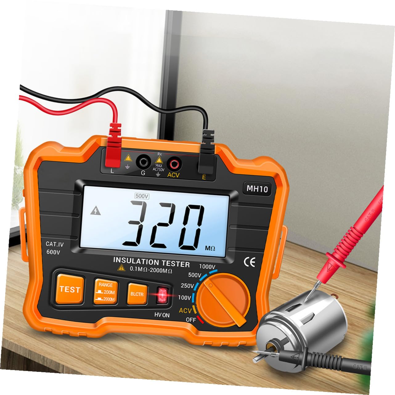 ABOOFAN Medidor Digital de Resistencia de Aislamiento Megóhmetro Pantalla Lcd, Comprobador Eléctrico Portátil Naranja, para Mantenimiento y Prueba de Equipos Industriales