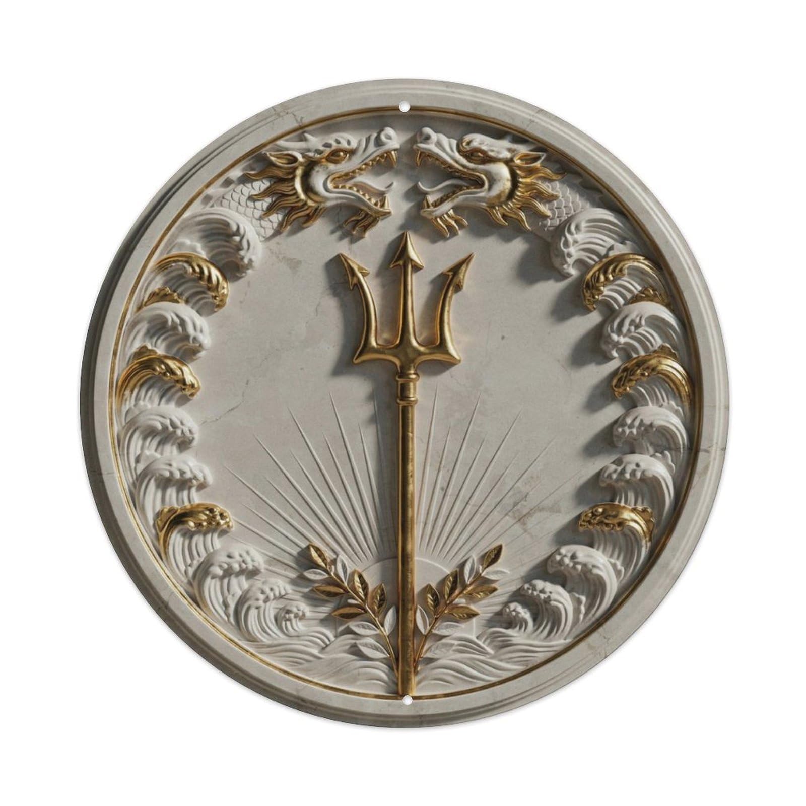 Roman Laurel Wreath 3D Marble Gold Round Metal Tin Sign Plaque