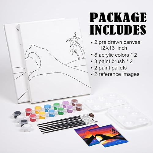 Miniatura 6 de VOCHIC Kit de sorbo y pintura, lienzo predibujado para parejas, kit de pintura para fiestas, juego de pintura con lienzo de contorno para adultos,