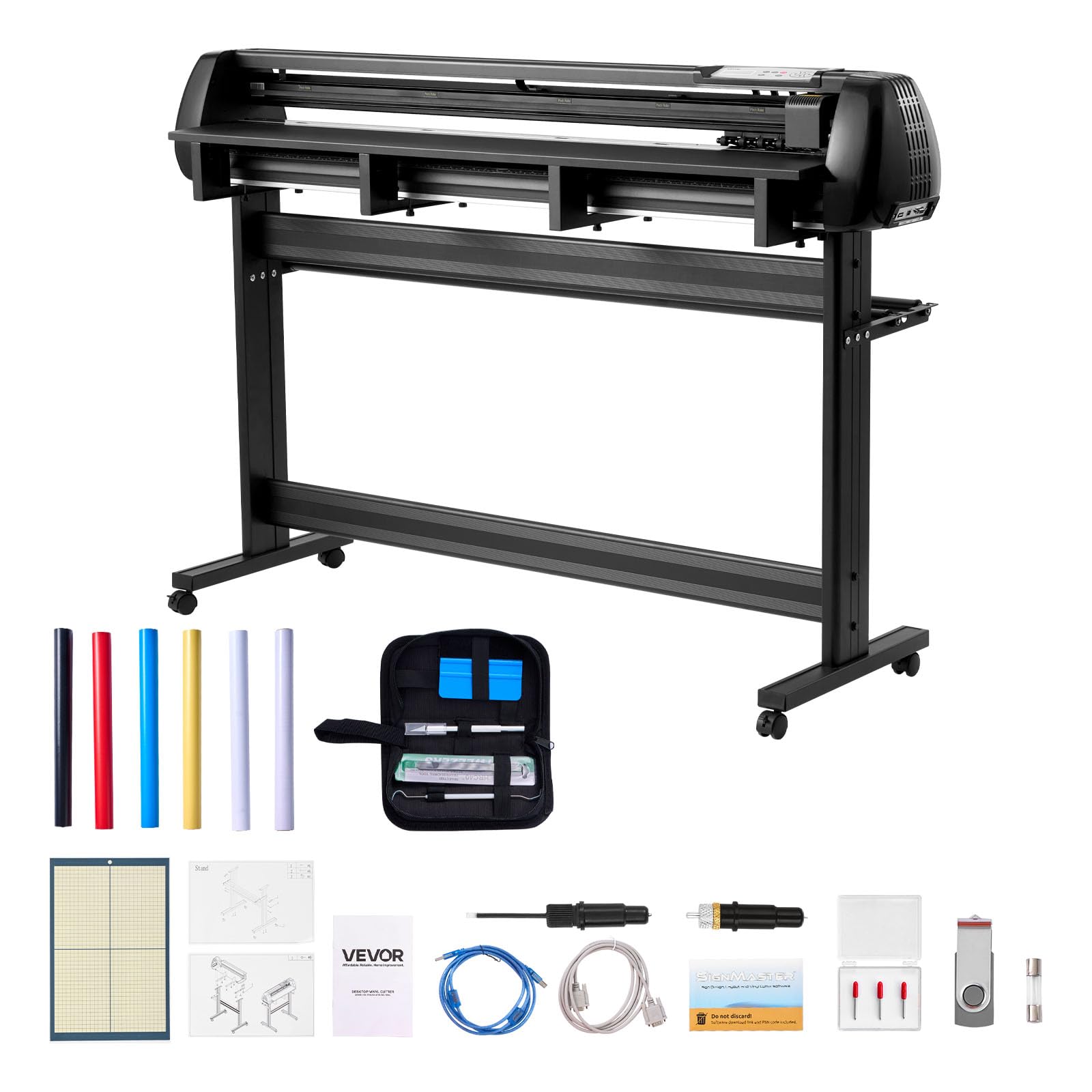 VEVOR Plotter de Découpe Largeur d'alimentation Max. 1350 mm, Traceur de Coupe Vinyle Double Lame, Force et Vitesse Réglables, avec Feuilles d'Autocollants, Film de Transfert et Logiciel Signmaster