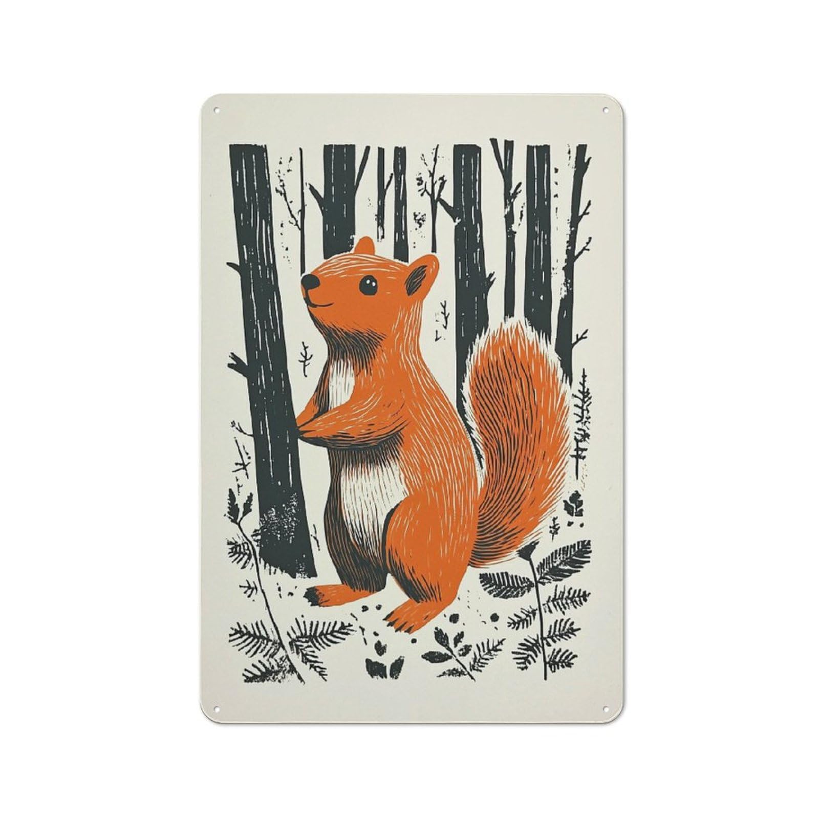 Jubonexis Squirrel Simple Forest Landscape Tin Metal Signs Wall Art Decorations for Bar Pub Club Cafe Room Farmhouse White 30x20cm