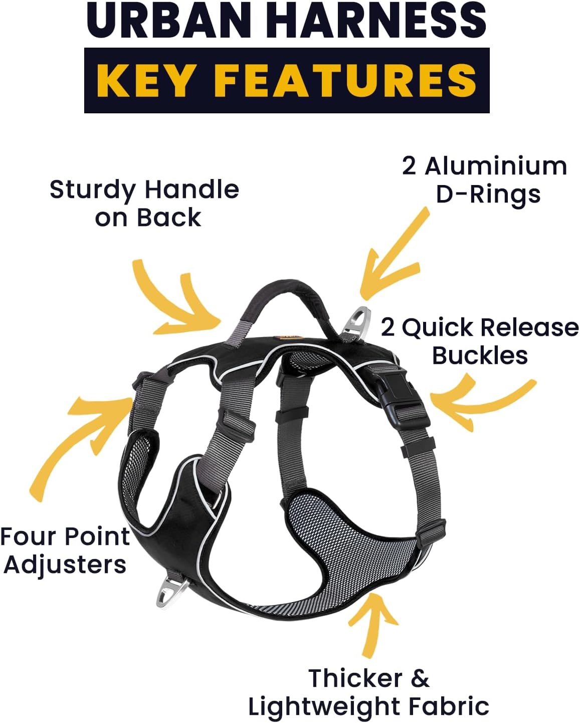 No Pull Dog Harness with Back Control Handle Medium Sized, Reflective Vest, Adjustable and Padded, Easy Walker Front/Back Clips (Black, Medium)