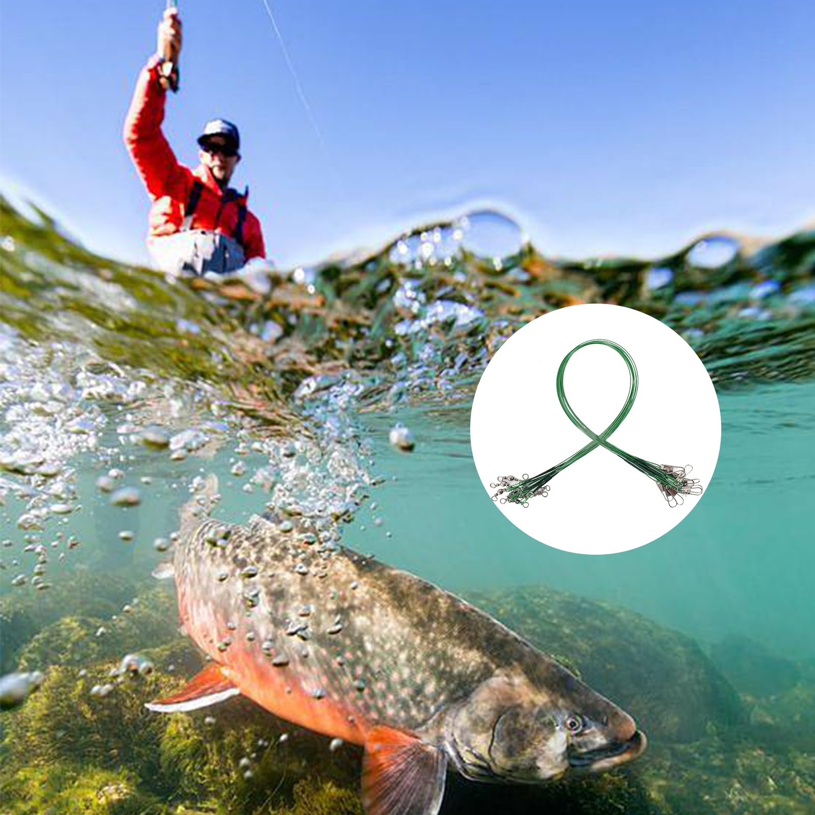 Lot de 10 Bas de Ligne de Pêche, Leaders Acier avec Snap, Grande Capacité de Charge