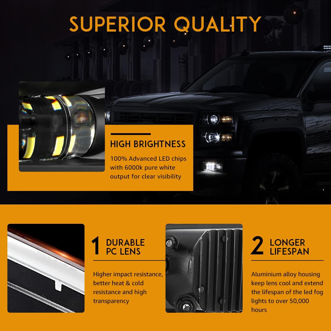 Auxbeam LED Fog Lights DOT Approved for Chevy Silverado 2007-2016 Avalanche 2007-2015 Suburban 2007-2017 Tahoe 2007-2017 GMC Yukon 15-16 Pickup Truck Bumper Driving Fog Lamps, 1 Pair, Black