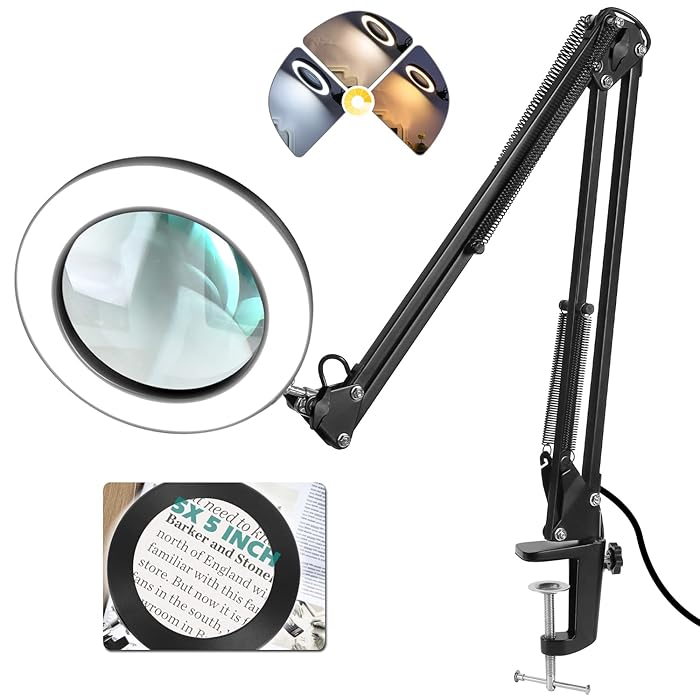 Buy 5X 5 Inch Magnifying Glass with Light and Stand, TOMSOO 5" Real