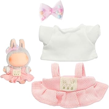 Doll Clothing for Labubu, Premium Outfits for Labubu Dressing up, Doll Accessories for Labubu with Shirt, Dress, Bow(Pink)
