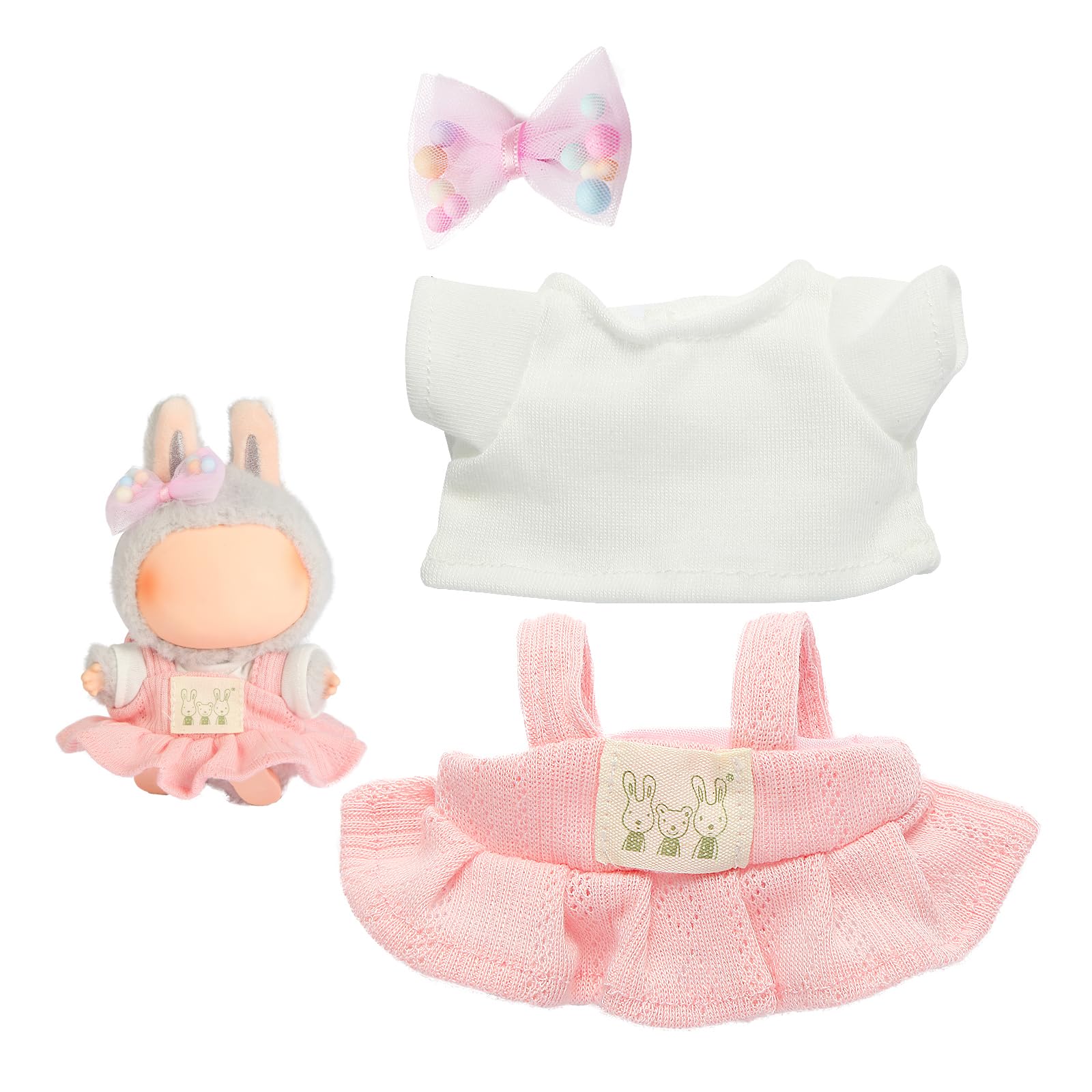 Ciunura Doll Clothing for Labubu, Premium Outfits for Labubu Dressing up, Doll Accessories for Labubu with Shirt, Dress, Bow(Pink)
