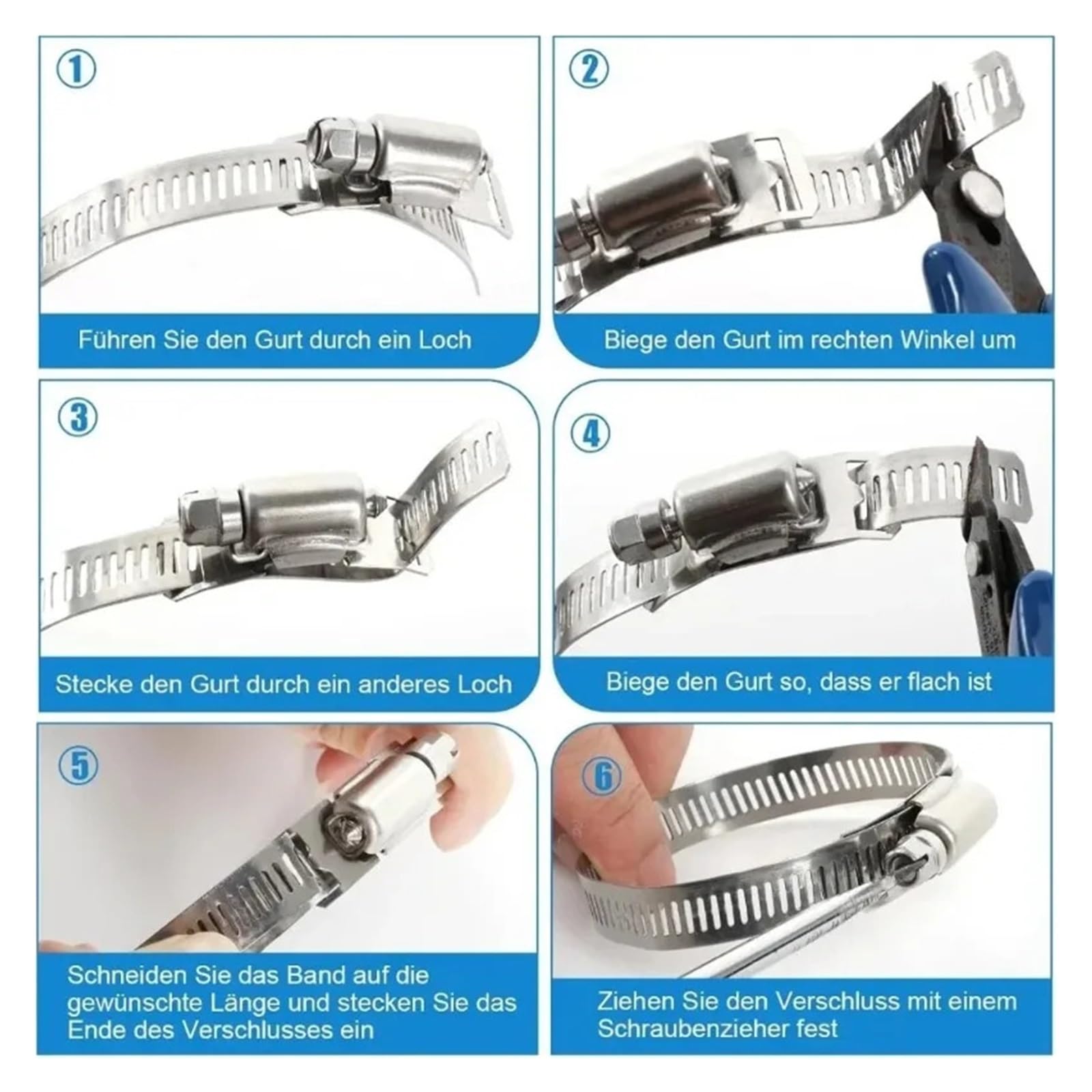 Juego de 2 abrazaderas manguera grandes ajustables, engranaje tornillo sin fin, abrazadera acero inoxidable con sujetadores, banda ajustable for para Manguera(5M)