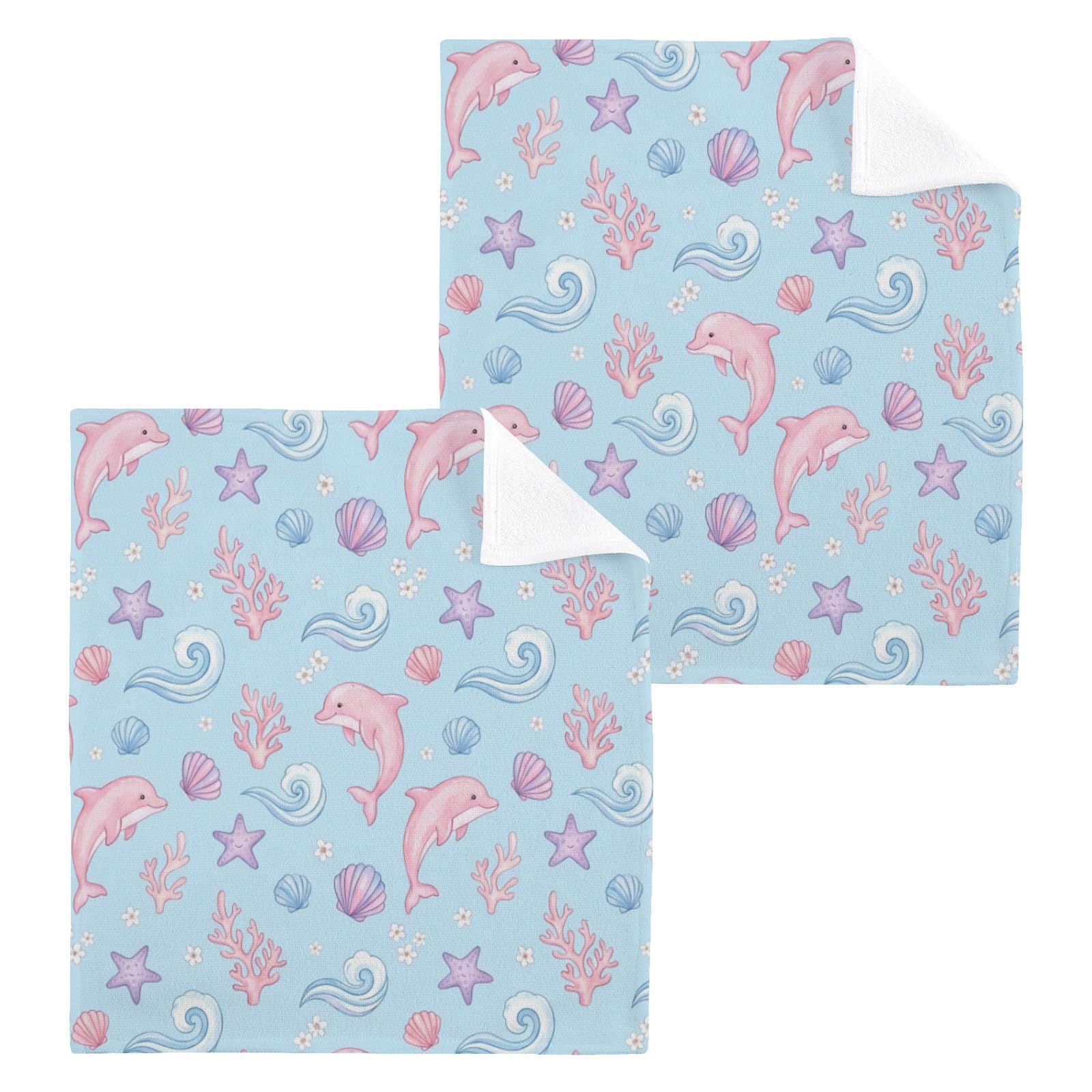 BOESI Soft Pastel Dolphin 12x12in Cotton Washcloth,Face Towel