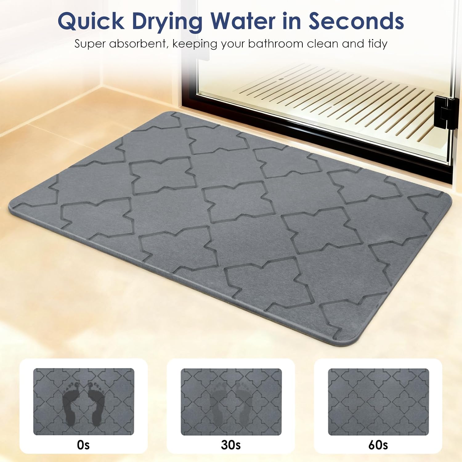 Large Stone Bath Mat for Bathroom Floor, Quick Dry Diatomaceous Earth Bath Mat with Non-Slip Back, Super Absorbent Diatomite Stone Mat for Shower, Easy to Clean, Natural(23.6" x 15.7" Dark Grey) - Image 2