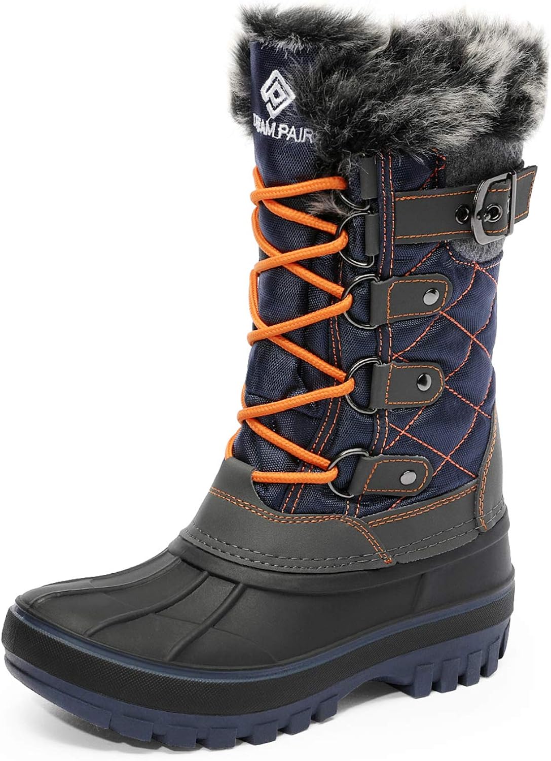 DREAM PAIRS Kids Insulated Waterproof Winter Snow Boots 2 Little Kid Navy Grey Orange